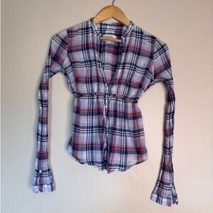 y2k Abercrombie & Fitch Smocked Long Sleeve Sheer Babydoll Plaid Shirt